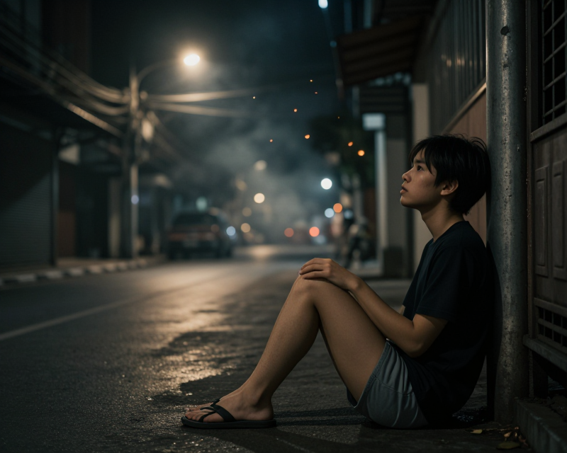 Atmospheric Night Scene of Bangkok Street