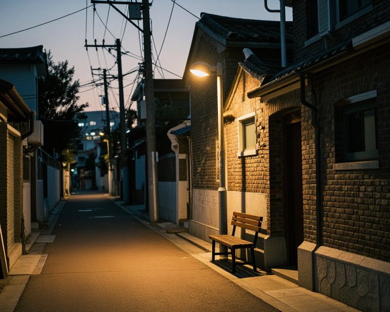 Cinematic Korean Alleyway at Dusk