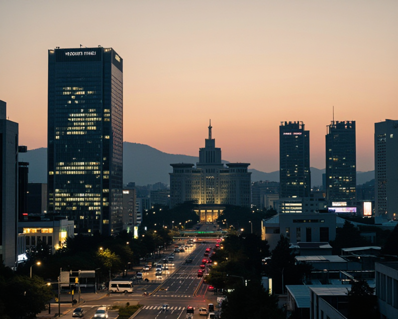 Reflective evening in Yeouido