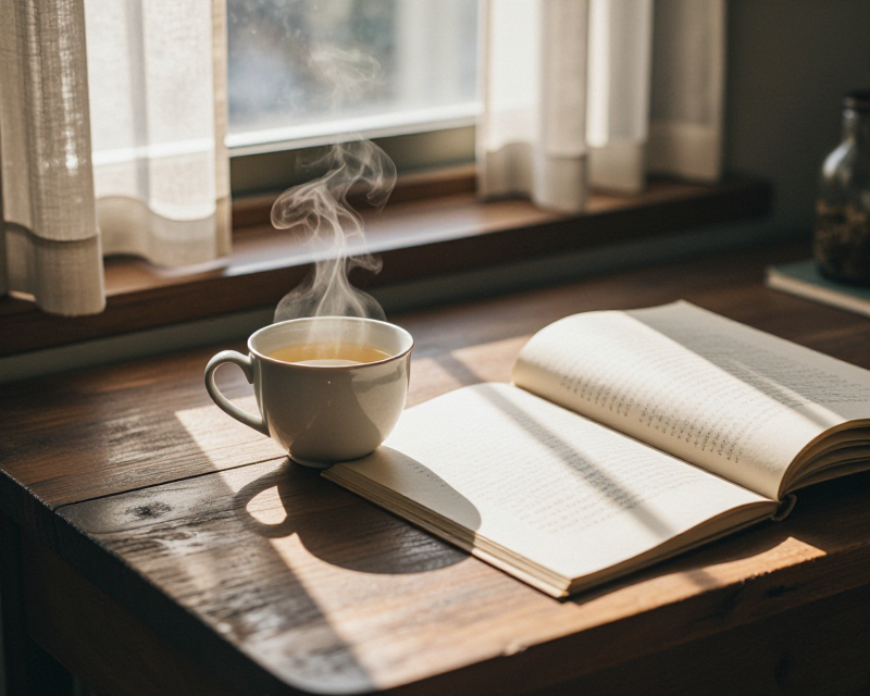 A contemplative morning reading scene