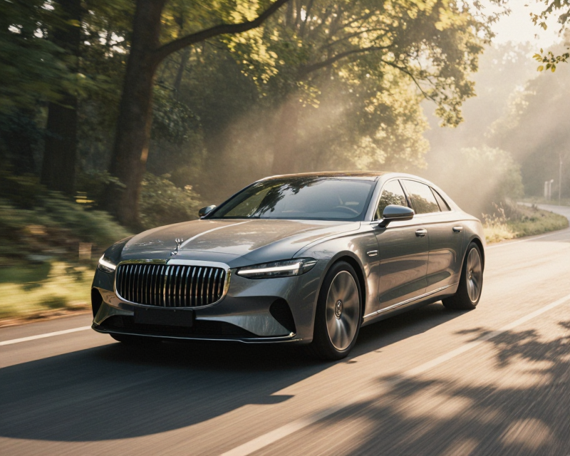 Futuristic Autonomous Sedan in Nature